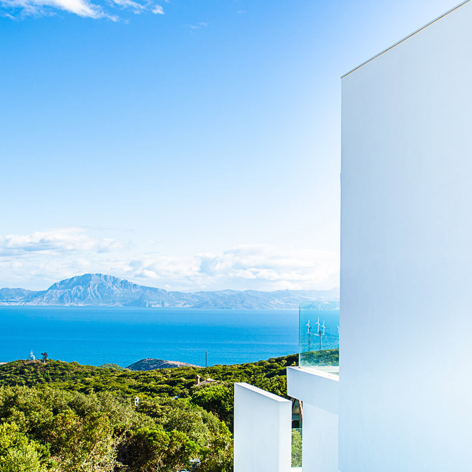 Views of the Strait of Gibraltar from the terrace of a Mediterranean-style house